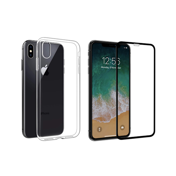 iPhone XS Max - 1 Set Stötdämpande Silikonskal med Skärmskydd Transparent