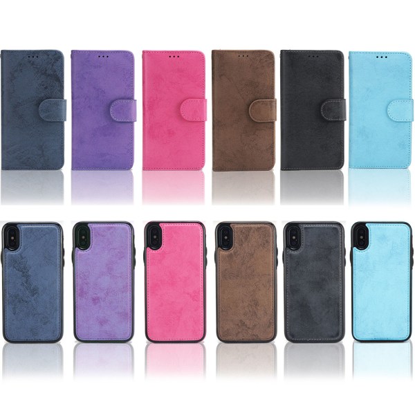 iPhone X/XS - Silk-Touch-suojakuori lompakolla ja kuorella Ljusblå