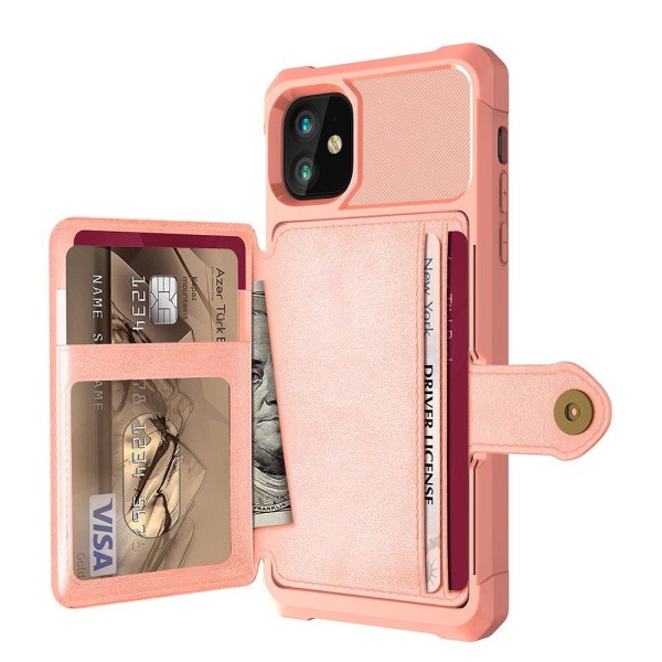 iPhone 12 Mini - Skyddande Praktiskt Skal med Korthållare Roséguld