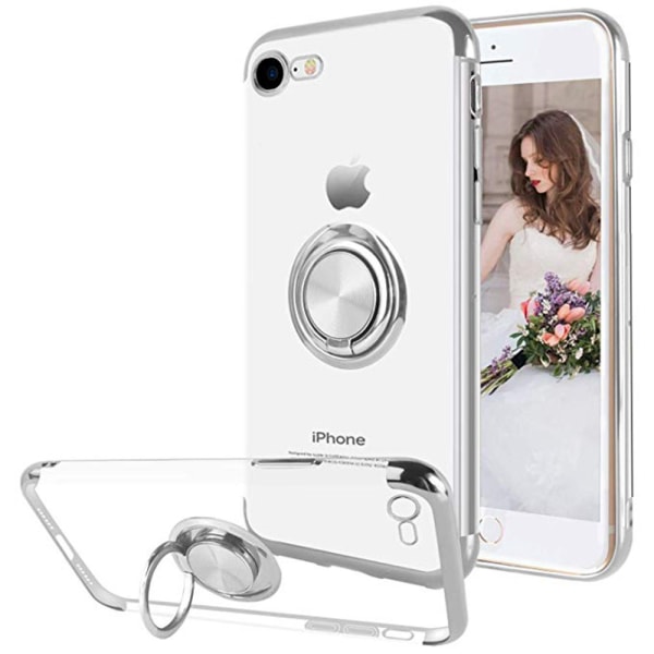 Elegant Silikone Beskyttende Cover Ring Holder - iPhone 8 Blå