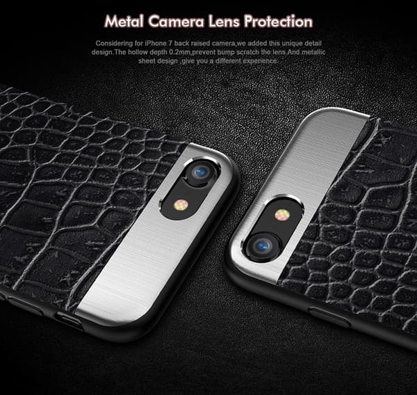 iPhone 7 PLUS - Elegant Stilsäkert Skal från Croco-Serien Vit Vit
