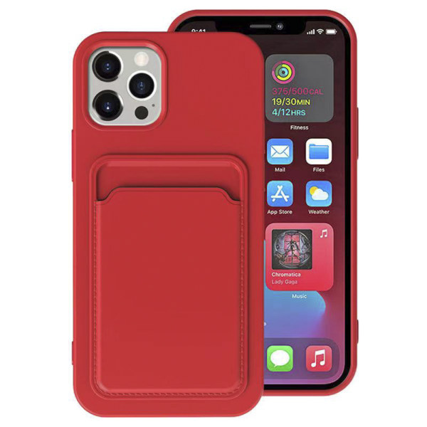 iPhone 12 Pro Max - Glat FLOVEME-cover med kortholder Röd
