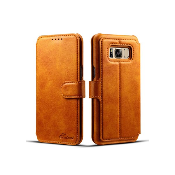Klassinen lompakkokotelo retromuotoilulla (nahka) Samsung Galaxy S8 Ljusbrun