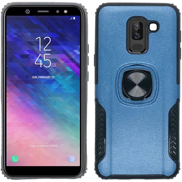 Samsung A6 Plus - Exklusivt Skal med Ringhållare från LEMAN Mörkblå
