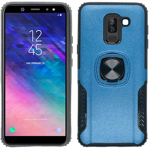 Samsung A6 Plus - Exklusivt Skal med Ringhållare från LEMAN Svart
