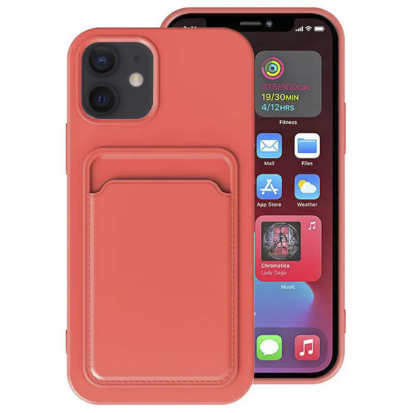 iPhone 12 Mini - Skyddande Stilrent Skal med Korthållare Rosa