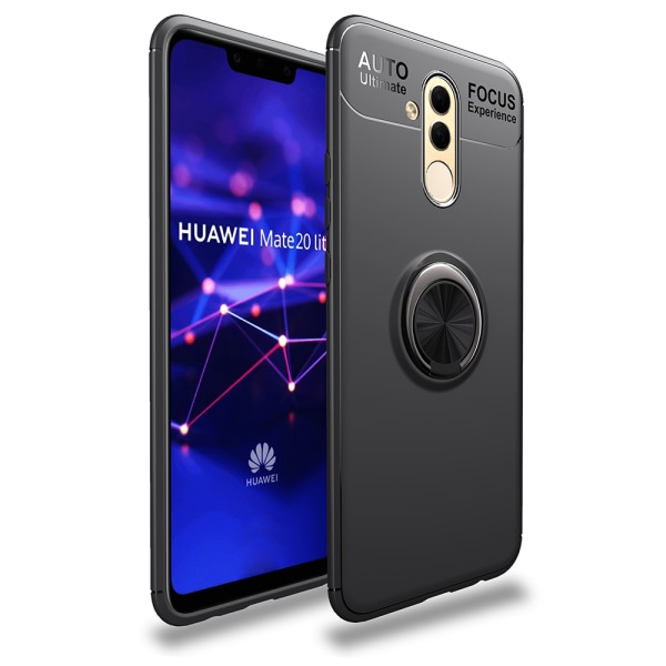 Käytännöllinen kansi sormustelineellä - Huawei Mate 20 Lite Svart/Svart