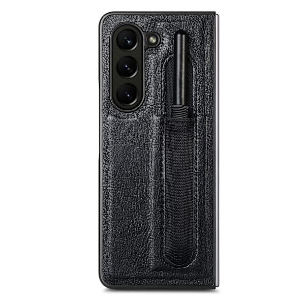 Läderfodral med pennhållare för Samsung Galaxy Z Fold 5 Svart