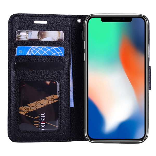 Käytännöllinen kotelo lompakolla iPhone XR:lle Blå