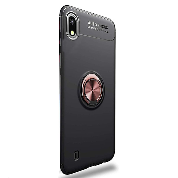 Samsung Galaxy A10 - Praktiskt Skyddande Skal med Ringhållare Svart/Roséguld