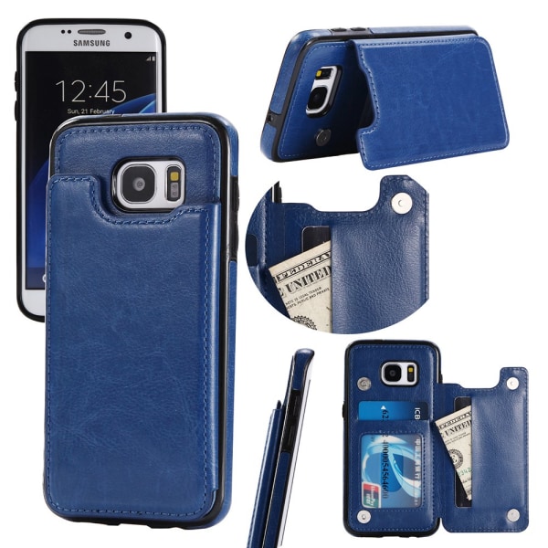 Skinnveske med lommebok/kortspor for Samsung Galaxy S7 Edge Roséguld