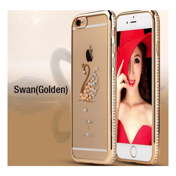iPhone 7 - RHINESTONE Stilfuldt silikone etui (Svane-motiv) Guld