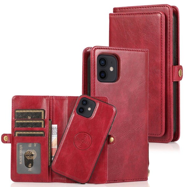 iPhone 12 Mini - Praktisk Robust 2-1 lommebokdeksel Röd