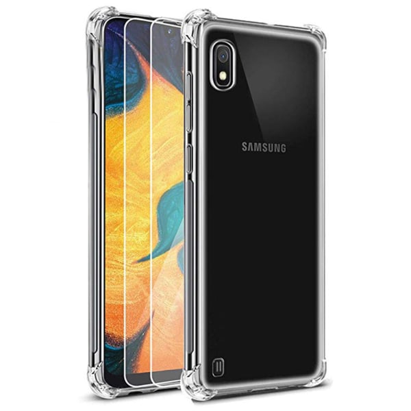 Samsung Galaxy A10 - Stødabsorberende silikonecover med skærmbeskytter Transparent