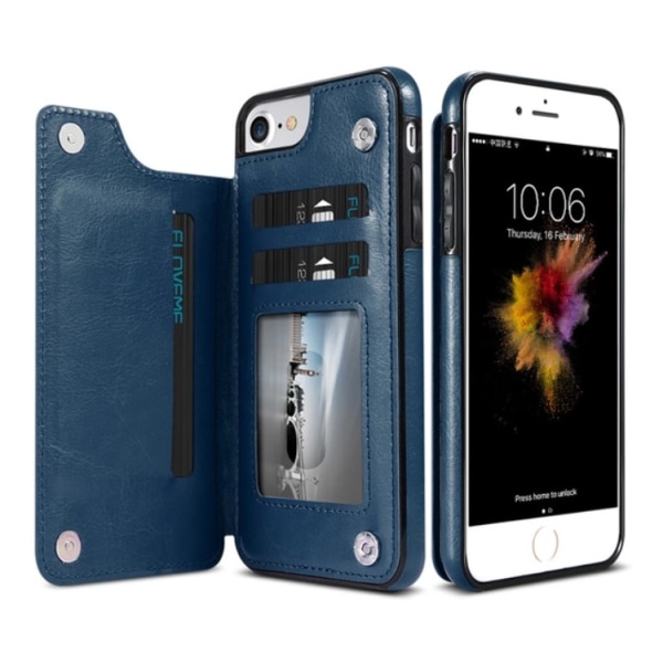 iPhone 7 - NKOBEE Läderskal med Plånbok/Kortfack Blå