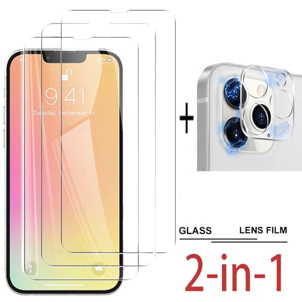 2-PACK 3-in-1 iPhone 13 Pro edessä ja takana + kameran linssin suojus Transparent/Genomskinlig