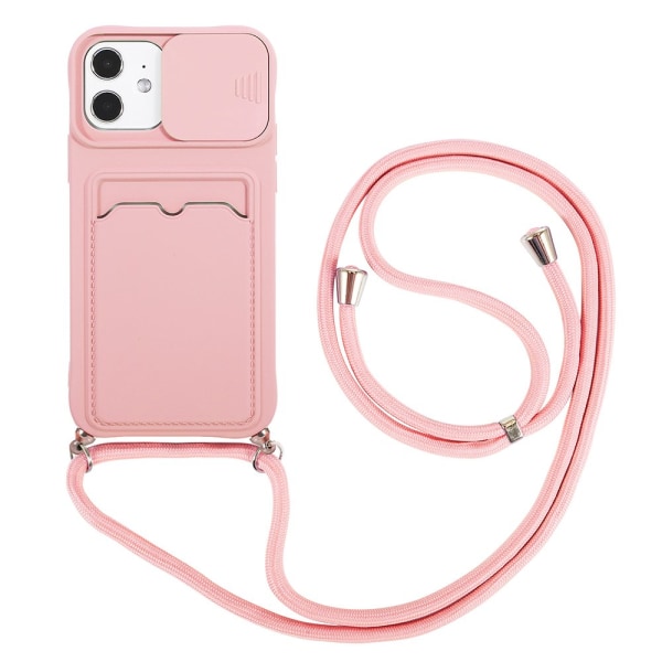 iPhone 12 - Stilfuldt praktisk silikonecover med kortrum Rosa