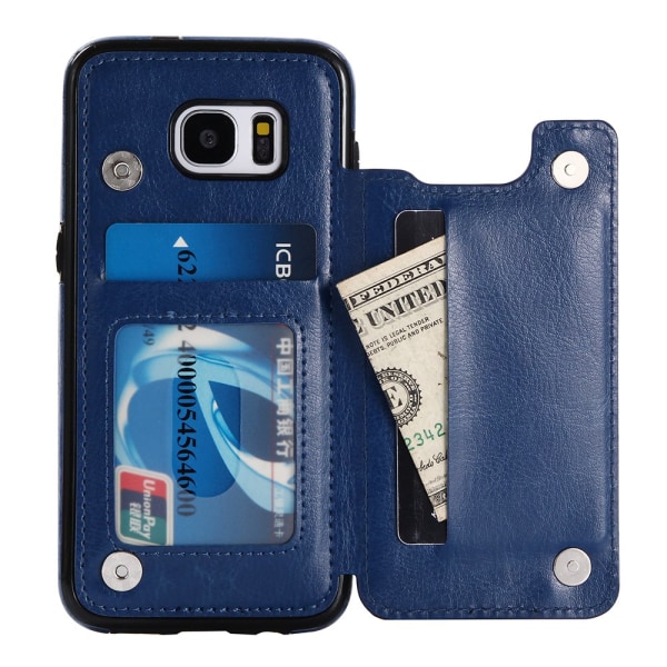Läderskal med Plånbok/Kortfack till Samsung Galaxy S7 Edge Marinblå