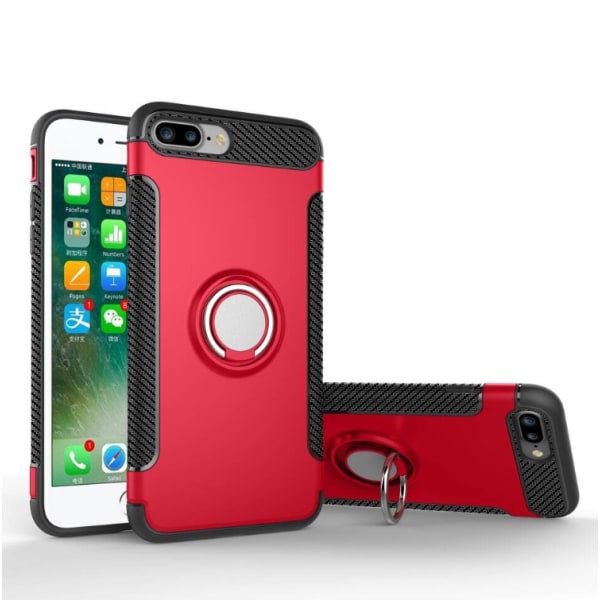 FLOVEMES Hybrid-Carbonskal (Ringhållare) iPhone 8Plus Röd