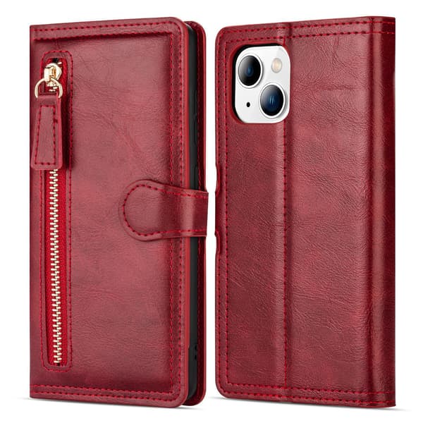 iPhone 13 - Lyxigt Wallet Case med Kort- & Myntfack Röd