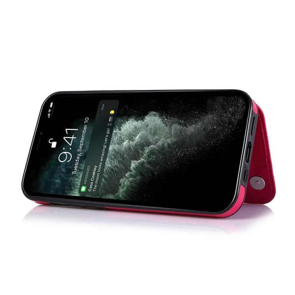 iPhone 12 - Praktiskt Stilrent Skal med Korthållare Röd