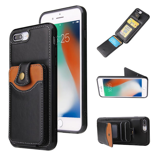 iPhone 8 Plus - Effektfullt Skal med Korthållare Grå