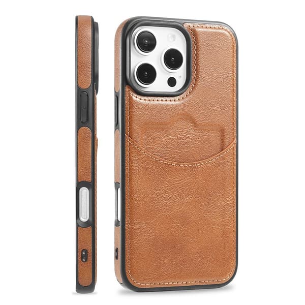 iPhone 16 Pro Max - Slimmat Kortfacksskal i Läder Mörkbrun