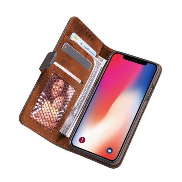LEMANin retromuotoinen lompakkokotelo iPhone X/XS:lle Brun