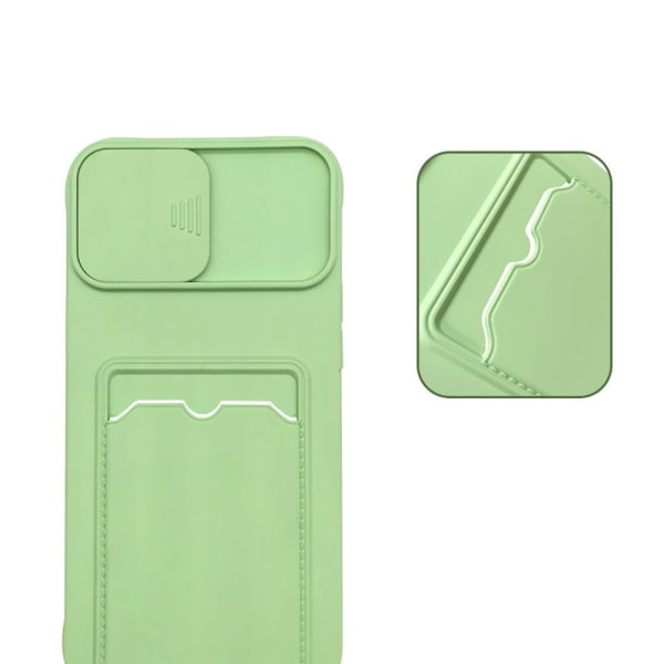 iPhone 12 Pro - Käytännöllinen silikonikuori korttilokerolla Ljusgrön