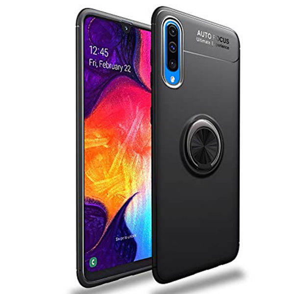 Samsung Galaxy A70 - Praktiskt Skyddsskal med Ringhållare Svart/Blå