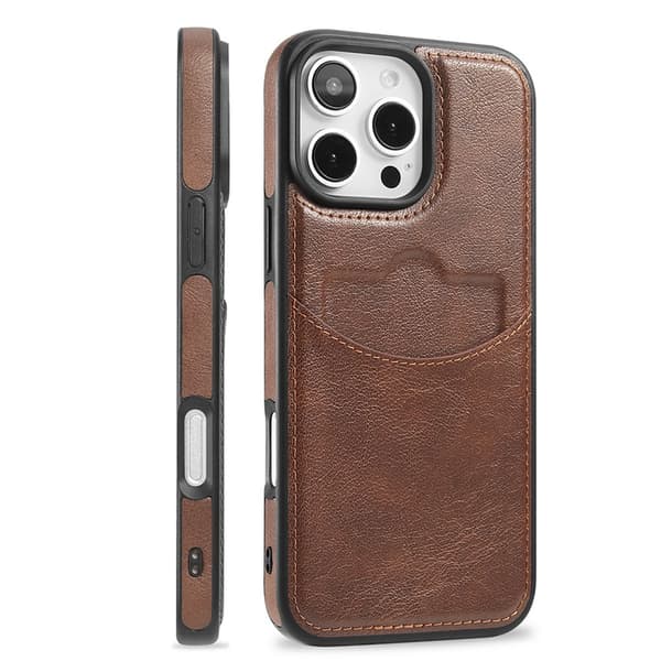 iPhone 16 Pro Max - Slimmat Kortfacksskal i Läder Mörkbrun