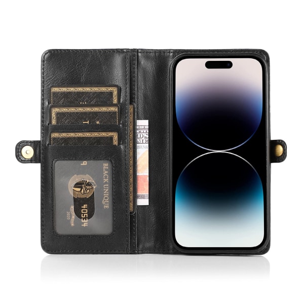 Elegant plånboksfodral i läder för iPhone 15 Pro Max Brun