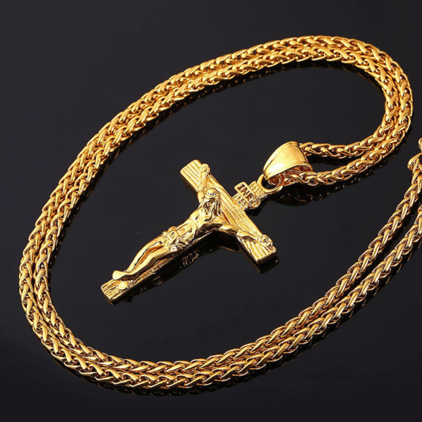 Stilig halskjede med kors (rustfritt stål) Guld