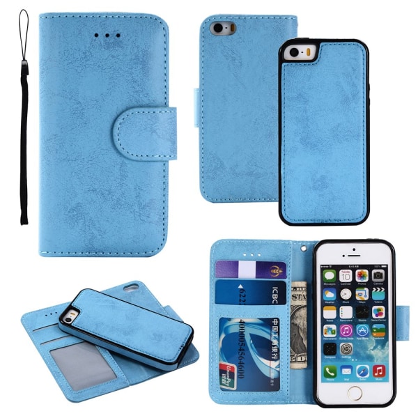 LEMAN Lommebokdeksel med magnetfunksjon - iPhone 5/5S/SE Ljusblå