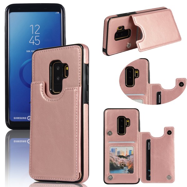 Samsung Galaxy S9+ - NKOBEE Lærveske med lommebok/kortspor Rosa