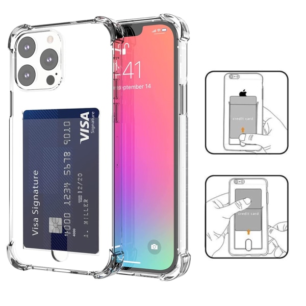 iPhone 14 Pro Max - 1 sæt cover med kortholder og skærmbeskytter Genomskinlig