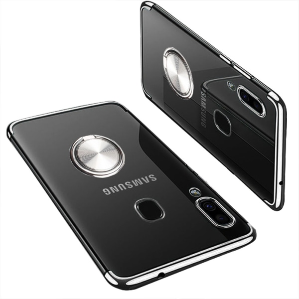 Samsung Galaxy A40 - Stils�kert Silikonskal med Ringh�llare Silver