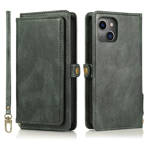 iPhone 15 Plus - Lyxig Plånboksfodral i Läder med Korthållare Dark green