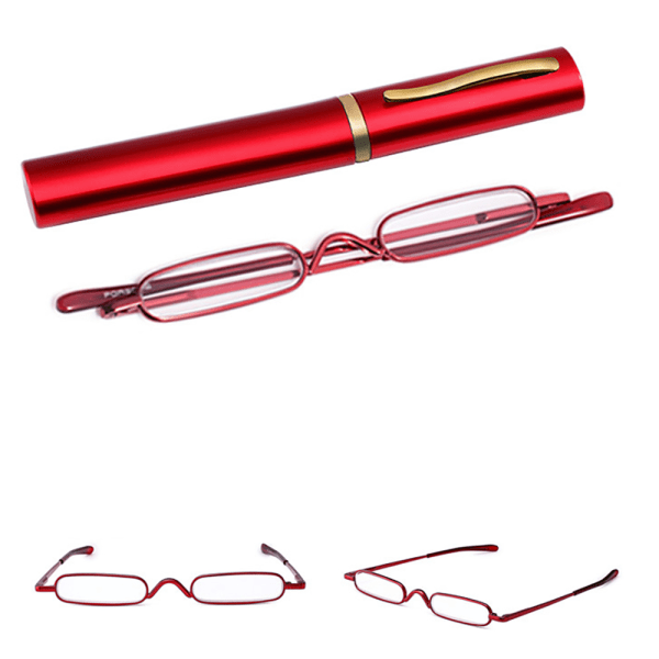 Læsebriller med Power +1,0 - +4,0 med bærbar metalkasse Röd +3.25