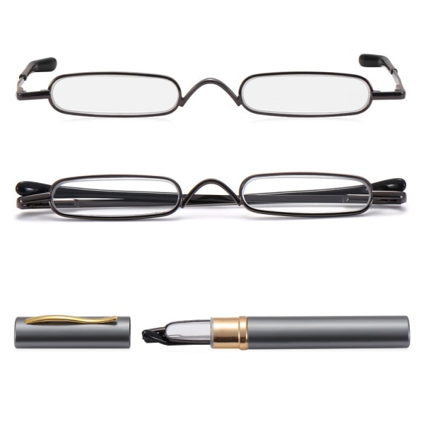 Læsebriller med Power +1,0 - +4,0 med bærbar metalkasse Grå +3.5