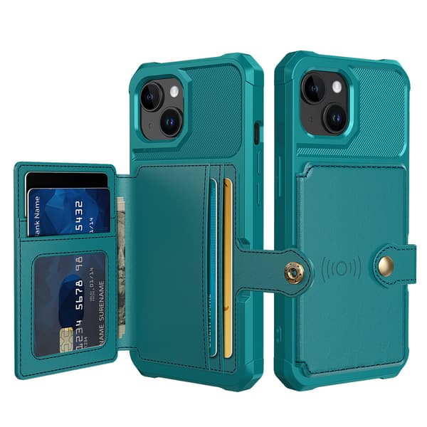 iPhone 15 - Elegant plånboksfodral i lyxigt PU-läder Grön