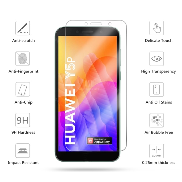 Huawei Y5p 10-PACK Standard näytönsuoja 9H 0,3mm HD-Clear Transparent/Genomskinlig