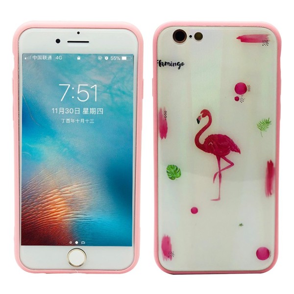 Tyylikäs suojakuori iPhone 6/6S Plus (karkaistu lasi) Flamingo