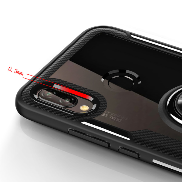 Huawei P20 Lite - Leman Cover med ringholder Röd/Silver