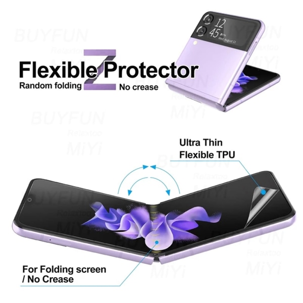 3-PACK Samsung Galaxy Z Flip 3 -Skärmskydd Hydrogel (Fram & bak) Transparent
