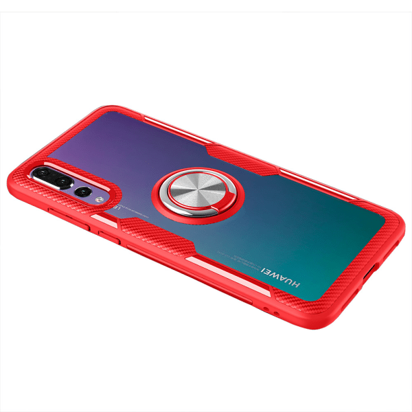 Huawei P20 Pro - Stilig deksel med ringholder (NANO) Röd/Silver
