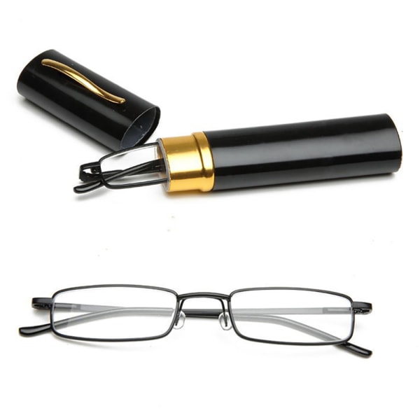 Läsglasögon med Styrka (+1.0 - +4.0) med portabel metalllåda Svart +1.5
