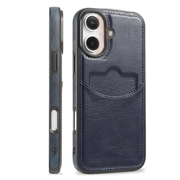 iPhone 16 - Elegant Leman skydd med kortfack Blå