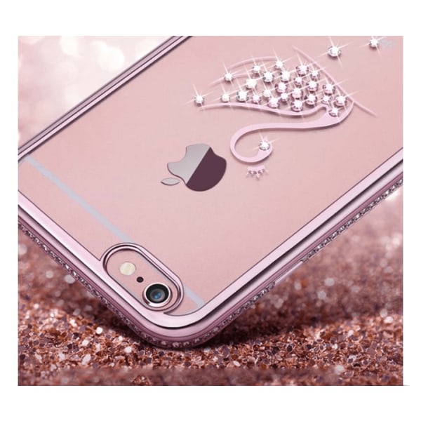 iPhone 7 - RHINESTONE Stilfuldt silikone etui (Svane-motiv) Guld