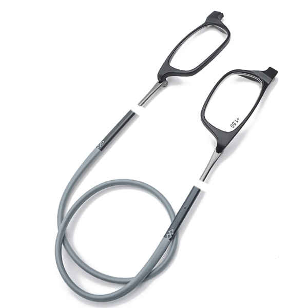 Magnetiske Læsebriller med Snøre UNISEX (+1.0-+3.5) Svart / Grå +2.0